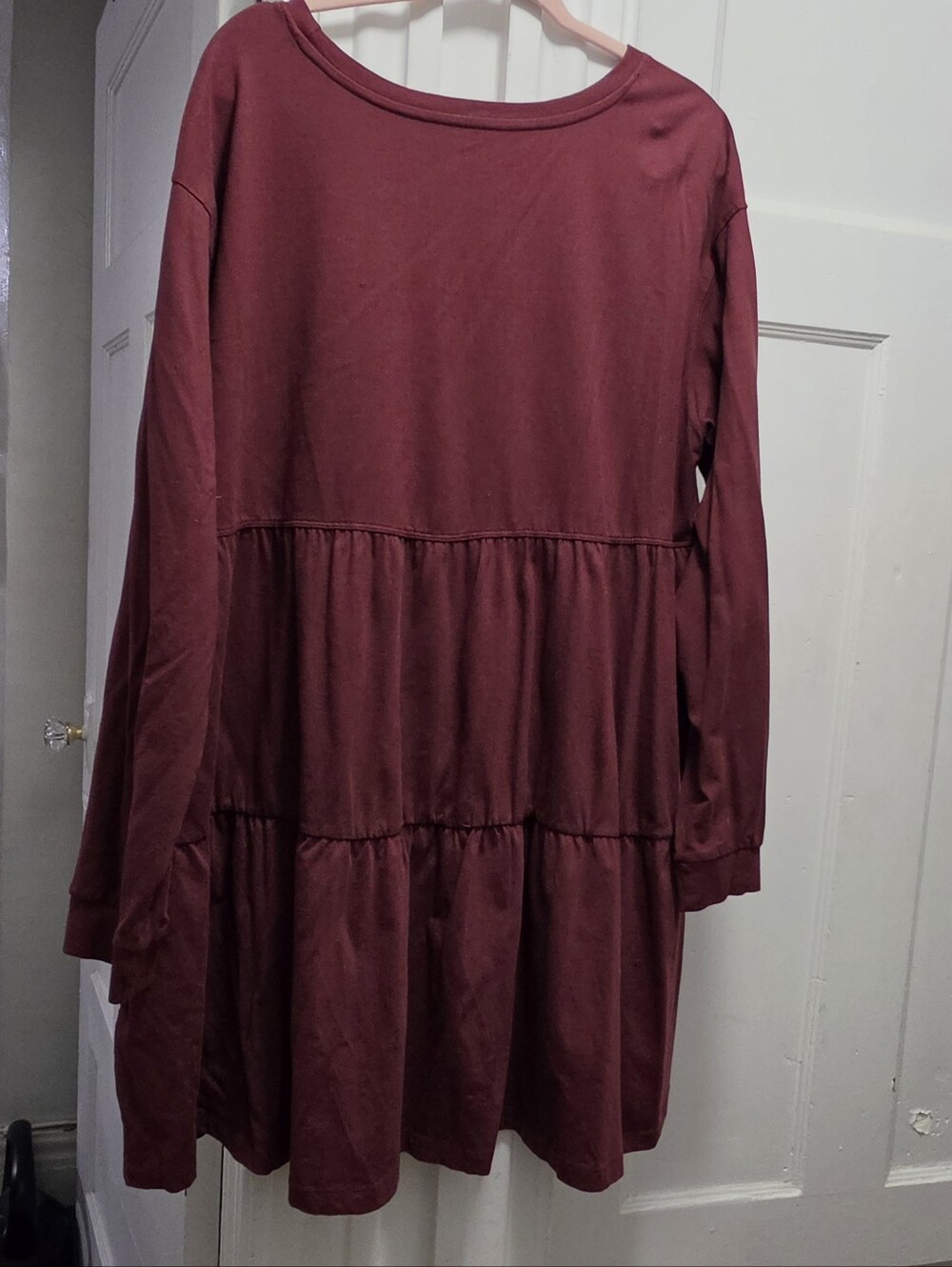 Women's Tiered Baby Doll Long-Sleeve Dress - Burgundy